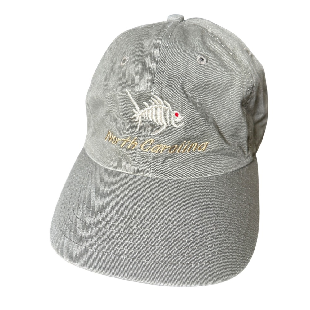 Newhattan North Carolina Fish Skeleton Embroidered Hat Sage Green Cotton Cap
